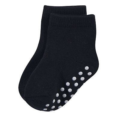 Touched by Nature Baby and Toddler Boy Organic Cotton Socks with Non-Skid Gripper for Fall Resistance, Solid Black Blue