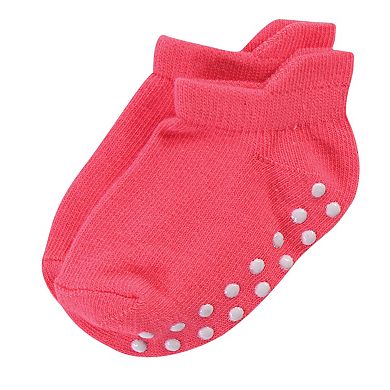 Touched by Nature Baby and Toddler Girl Organic Cotton Socks with Non-Skid Gripper for Fall Resistance, Solid Pink Coral