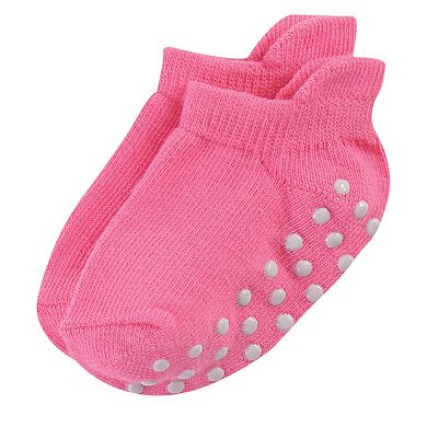 Touched by Nature Baby and Toddler Girl Organic Cotton Socks with Non-Skid Gripper for Fall Resistance, Solid Pink Coral