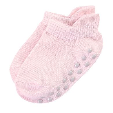 Touched by Nature Baby and Toddler Girl Organic Cotton Socks with Non-Skid Gripper for Fall Resistance, Solid Pink Coral