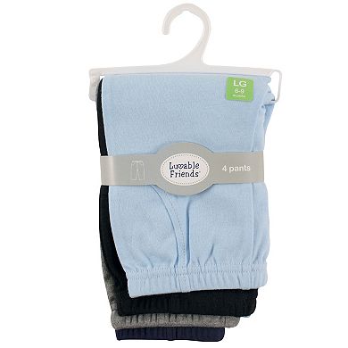 Luvable Friends Baby and Toddler Boy Cotton Pants 4pk, Boy Solid