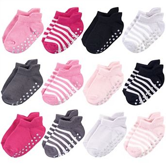 Touched by Nature Baby and Toddler Girl Organic Cotton Socks with Non-Skid Gripper for Fall Resistance, Pink Black