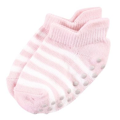 Touched by Nature Baby and Toddler Girl Organic Cotton Socks with Non-Skid Gripper for Fall Resistance, Pink Black