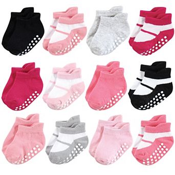 Hudson Baby Infant Girl Non-Skid No-Show Socks, Pink Black