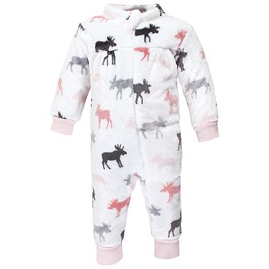 Hudson Baby Toddler Girls Plush Jumpsuits, Pink Moose