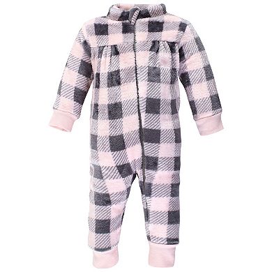 Hudson Baby Toddler Girls Plush Jumpsuits, Pink Moose