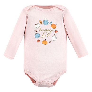Hudson Baby Infant Girl Cotton Long-Sleeve Bodysuits, Happy Fall 7-Pack, 0-3 Months
