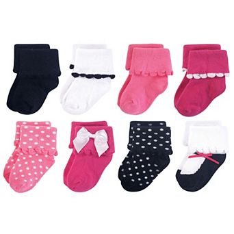 Luvable Friends Baby Girl Fun Essential Socks, Black Pink Bow, 12-24 Months