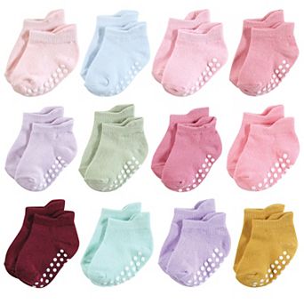 Hudson Baby Infant Girl Non-Skid No-Show Socks, Multi Girl