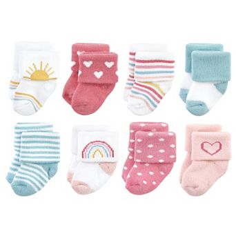 Hudson Baby Infant Girls Cotton Rich Newborn and Terry Socks, Modern Rainbow