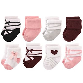 Hudson Baby Infant Girl Cotton Rich Newborn and Terry Socks, Ballet Burgundy