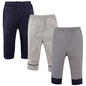 Luvable Friends Baby and Toddler Boy Cotton Pants 3 pk Stripe Navy Gray