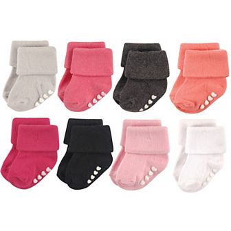 Hudson Baby Infant Girl Cotton Rich Newborn and Terry Socks, Pink Black