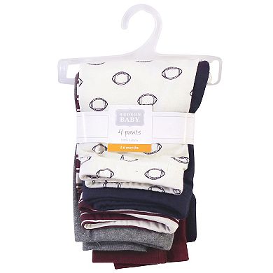 Hudson Baby Infant and Toddler Boy Cotton Pants 4pk, Football
