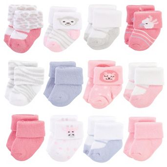 Infant Girl Cotton Rich Newborn and Terry Socks, Girl Safari, 0-3 Months