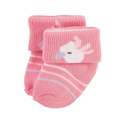 Infant Girl Cotton Rich Newborn and Terry Socks, Girl Safari, 0-3 Months