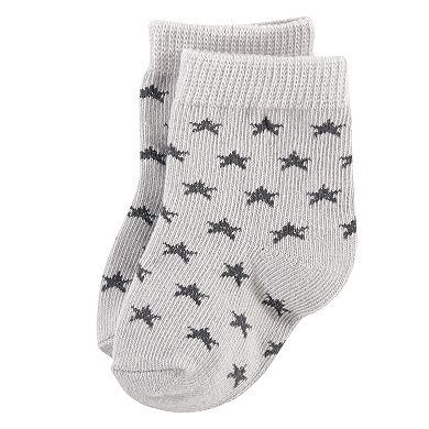 Hudson Baby Infant Unisex Cotton Rich Newborn and Terry Socks, Gray White Star