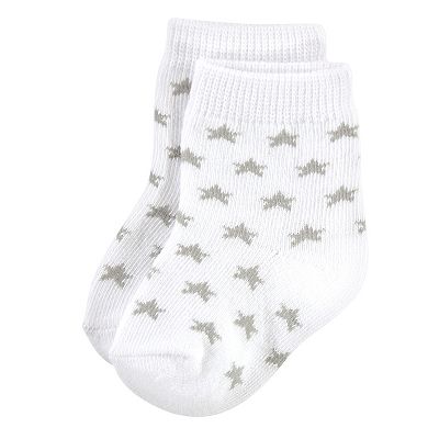 Hudson Baby Infant Unisex Cotton Rich Newborn and Terry Socks, Gray White Star