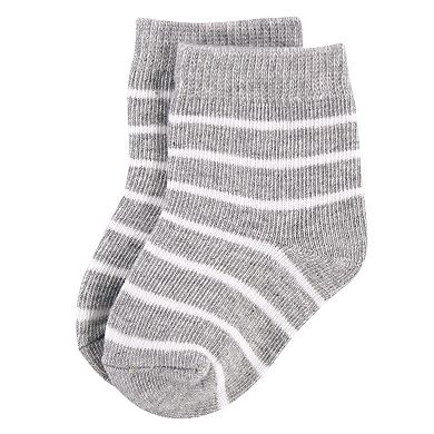 Hudson Baby Infant Unisex Cotton Rich Newborn and Terry Socks, Gray White Star