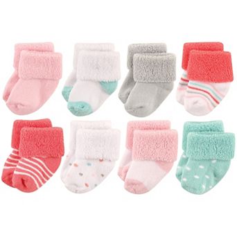 Luvable Friends Baby Girl Newborn and Baby Terry Socks, Coral Dot