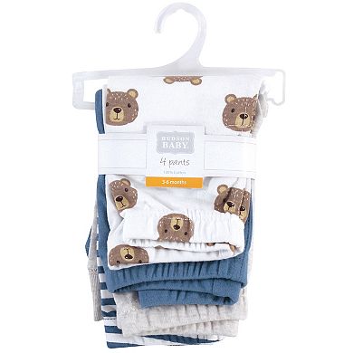 Hudson Baby Infant and Toddler Boy Cotton Pants 4pk, Little Bear