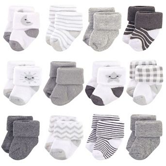 Hudson Baby Infant Unisex Cotton Rich Newborn and Terry Socks, Moon, 0-3 Months