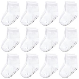 Touched by Nature Baby and Toddler Organic Cotton Blend Socks with Non-Skid Gripper - White 2-4T