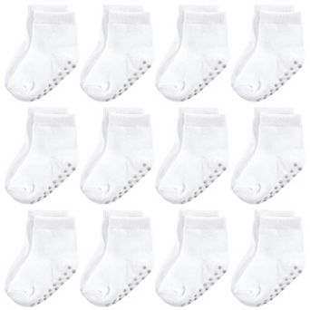 Touched by Nature Baby and Toddler Organic Cotton Blend Socks with Non-Skid Gripper - White 2-4T