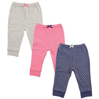 Luvable Friends Baby and Toddler Girl Cotton Pants 3 pk Navy Polkadot