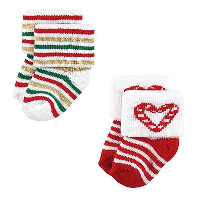 Hudson Baby Infant Girls Cotton Rich Newborn and Terry Socks, 12 Days Of Christmas Girl