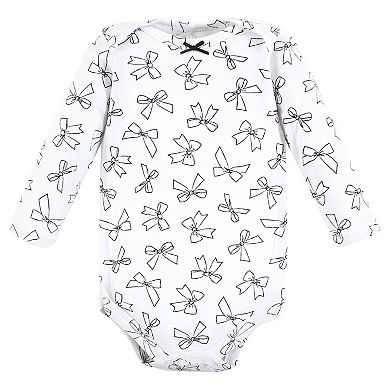 Hudson Baby Infant Girl Cotton Long-Sleeve Bodysuits, Winter Bows 3-Pack