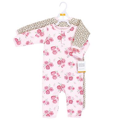 Hudson Baby Infant Girl Premium Quilted Coveralls, Blush Rose Leopard