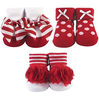 Infant Girl Socks Boxed Giftset, Red White Stripe, One Size