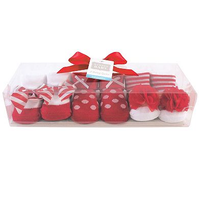 Infant Girl Socks Boxed Giftset, Red White Stripe, One Size