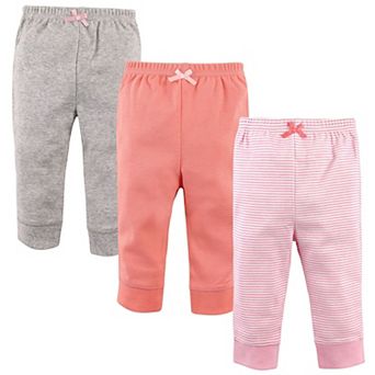 Luvable Friends Baby and Toddler Girl Cotton Pants 3 pk Stripe Light Pink Coral