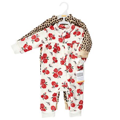 Hudson Baby Toddler Girls Plush Jumpsuits, Red Rose Leopard