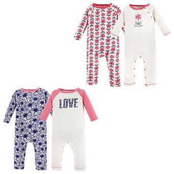 Touched by Nature Baby Girl Organic Cotton Coveralls 4 pk Daisy Flowers