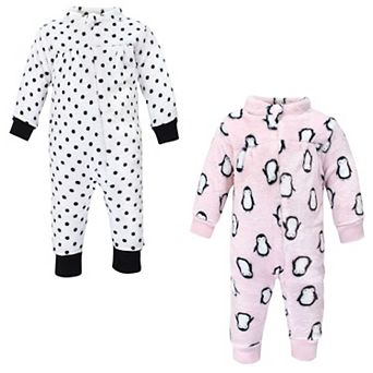 Hudson Baby Infant Girl Plush Jumpsuit, Pink Penguin, 3-6 Months