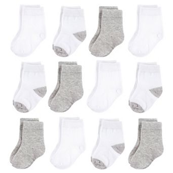Hudson Baby Infant Unisex Cotton Rich Newborn and Terry Socks, White Gray