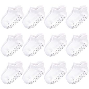 Touched by Nature Baby and Toddler Unisex Organic Cotton Socks with Non-Skid Gripper for Fall Resistance, White No-Show