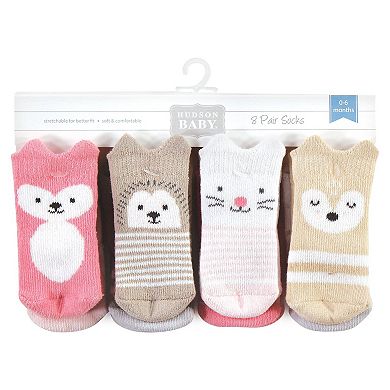 Hudson Baby Infant Girl Cotton Rich Newborn and Terry Socks, Girl Woodland 8-Pack, 0-6 Months