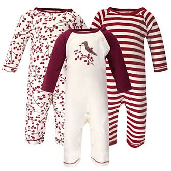 Touched by Nature Baby Girl Organic Cotton Coveralls 3 pk Berry Branch, 6-9 Months