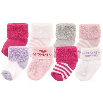 Luvable Friends Baby Girl Newborn and Baby Terry Socks, Pink Mommy, 0-6 Months