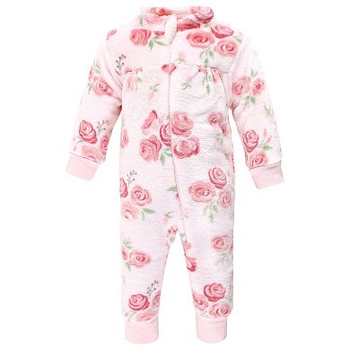 Hudson Baby Infant Girl Plush Jumpsuits, Blush Rose