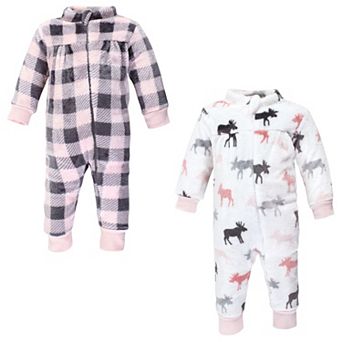 Hudson Baby Infant Girl Plush Jumpsuit, Pink Moose, 6-9 Months