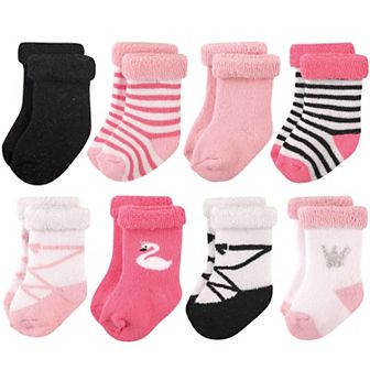Hudson Baby Infant Girl Cotton Rich Newborn and Terry Socks, Swan, 12-24 Months