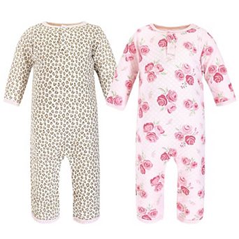 Hudson Baby Infant Girl Premium Quilted Coveralls, Blush Rose Leopard, 0-3 Months
