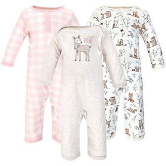 Hudson Baby Infant Girl Cotton Coveralls 3 pk Enchanted Forest, 0-3 Months