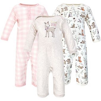 Hudson Baby Infant Girl Cotton Coveralls 3 pk Enchanted Forest, 0-3 Months