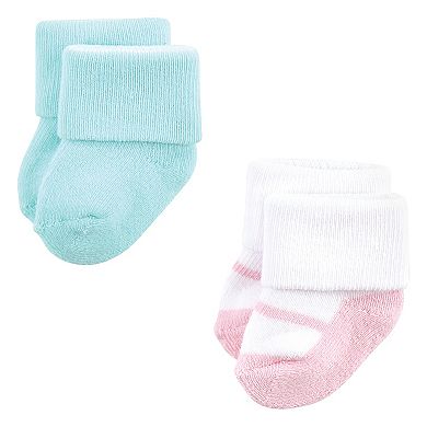 Luvable Friends Baby Girl Newborn and Baby Terry Socks, Mint Pink Mary Janes 12-Pack